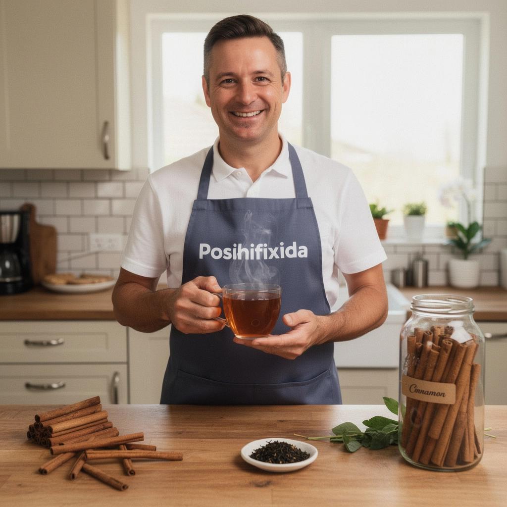 Gražus cinamono širdies arbatos pakelis ant medinio stalo.